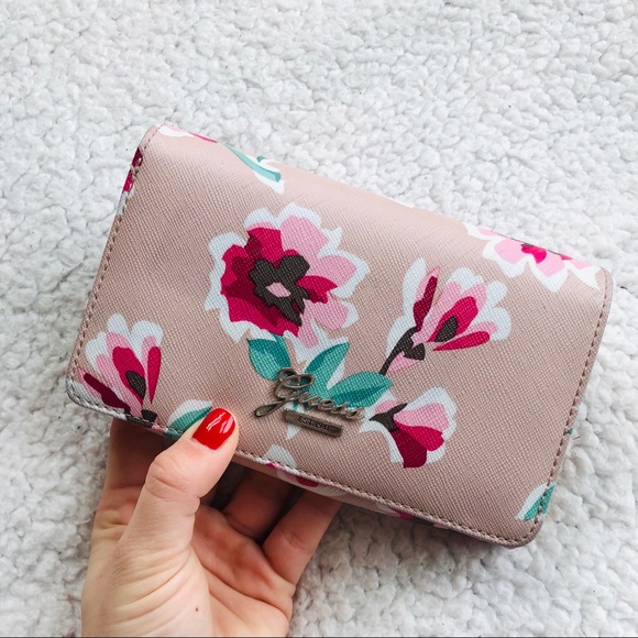 Guess Handbags - GUESS Pink Floral Saffiano Wallet